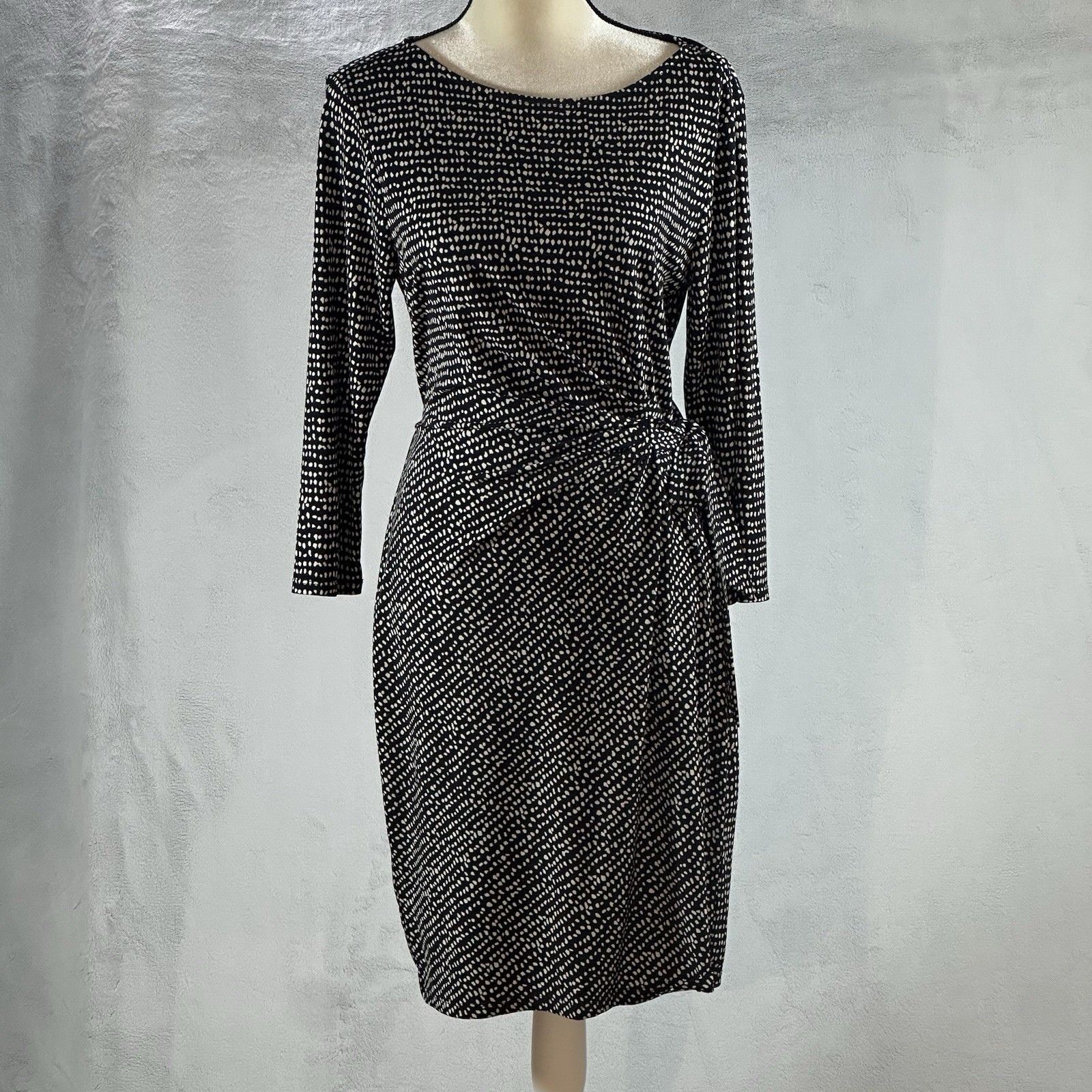 Ann Taylor Women's Dress Size Small Tie Waist 3/4 Sleeve Color Black And White